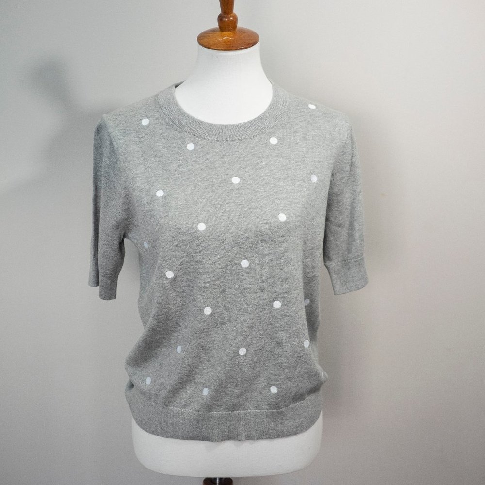 Jcrew grey ivory polka dot top size Medium NWOT
